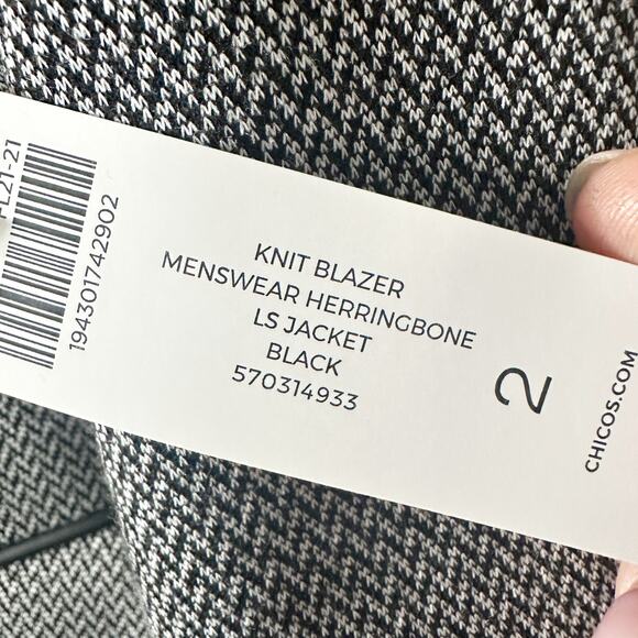 Chico’s Size 2 Herringbone Leather Trim Double Breast Jacket Women's Size Large - Picture 8 of 15